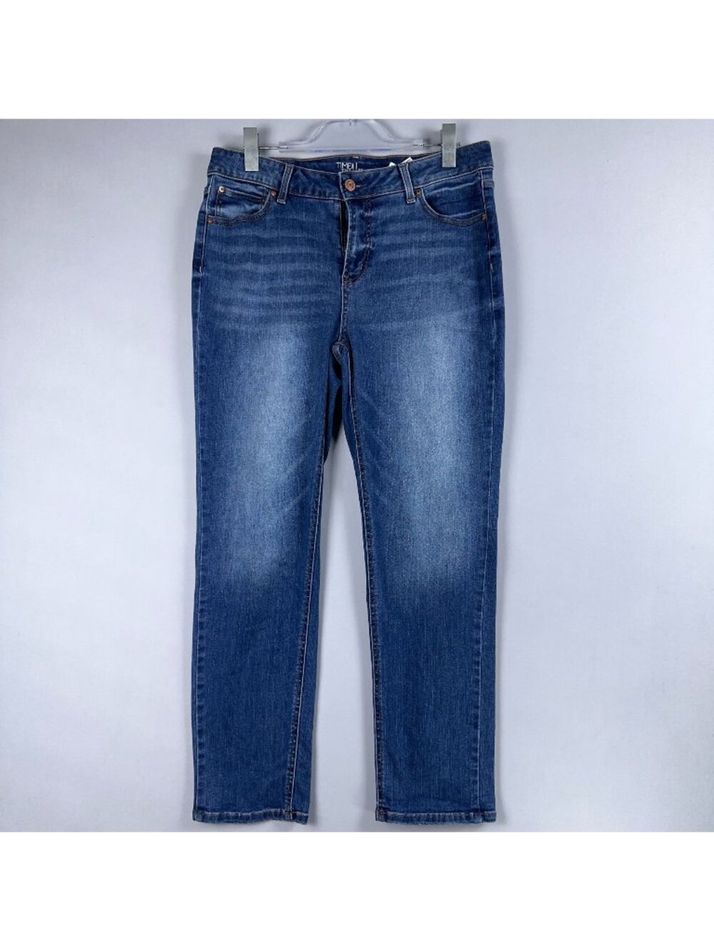 Time And Tru Jeans Womens Size 14 Straight Leg Mid Rise Blue Medium Wash